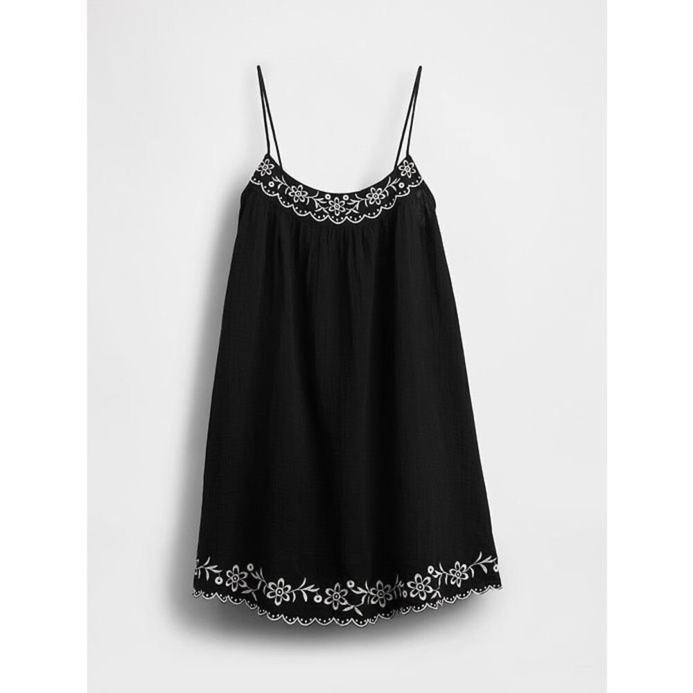 NWT GAP Cotton Gauze Embroidered Swing Dress Black & White Beach Resort Size XL